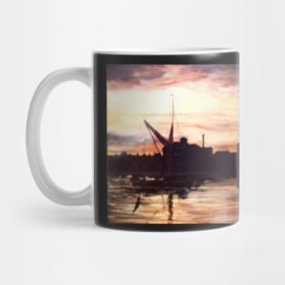 SAILING BARGE PASSING ST MARY'S CHURCH ROTHERHITHE LONDON Mug